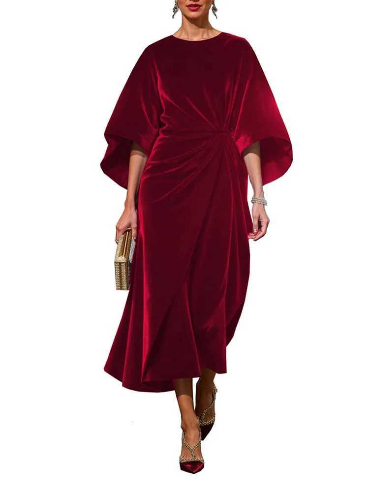 2025 Womens Fashion And Ele Gold Velvet Waist Dress Bat Sleeve Dress New Spring Autumn Solid Party Dresses Womens Dresses XJ250814