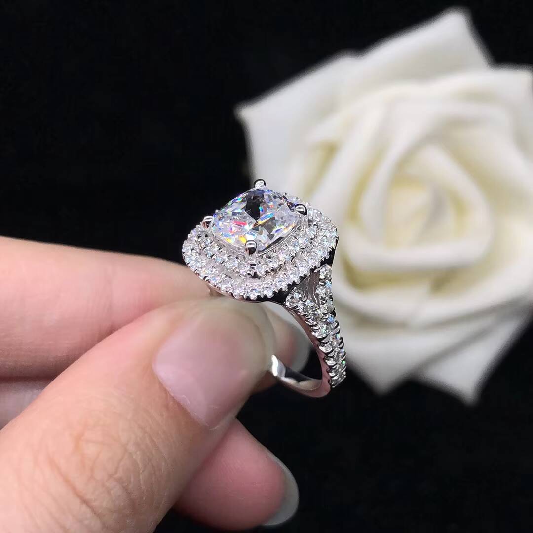 S Sier 3ct D Color Princess Cut Moissanite Dia Engagement Ring with GRA Certificate