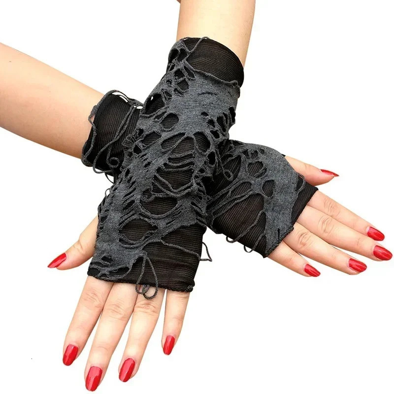 Gothic Black Fingerless Long Gloves Punk Hole Half-finger Glove Arm Warmer Beggar Cosplay Halloween Costume Accessories 250813