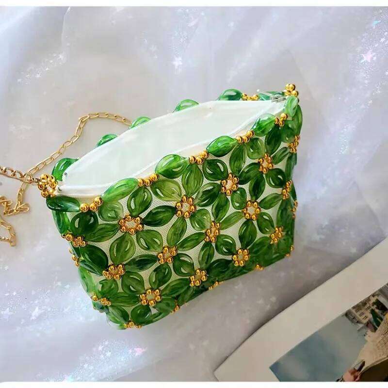 City Bag New Arrivals Handmade Green Beaded Woven Crossbody Women's Evening Bag Party Wedding Female Acrylic Dress Clutches Bolsos