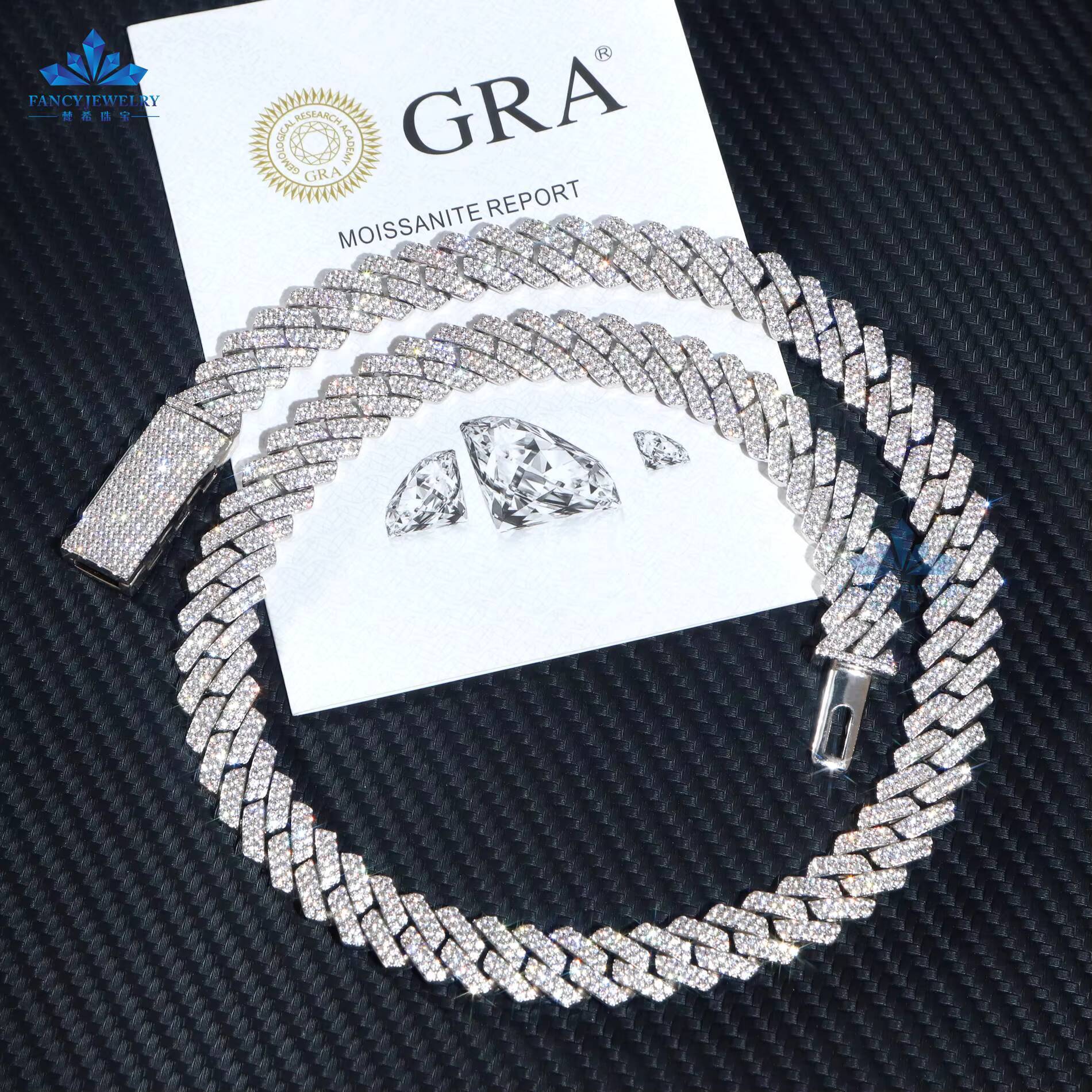 Pass Diamond Tester VVS Moissanite 8mm 10mm 12mm 13mm Wide 2Rows Sterling Silver Cuban Link Chain for Rapper Hip Hop Necklace