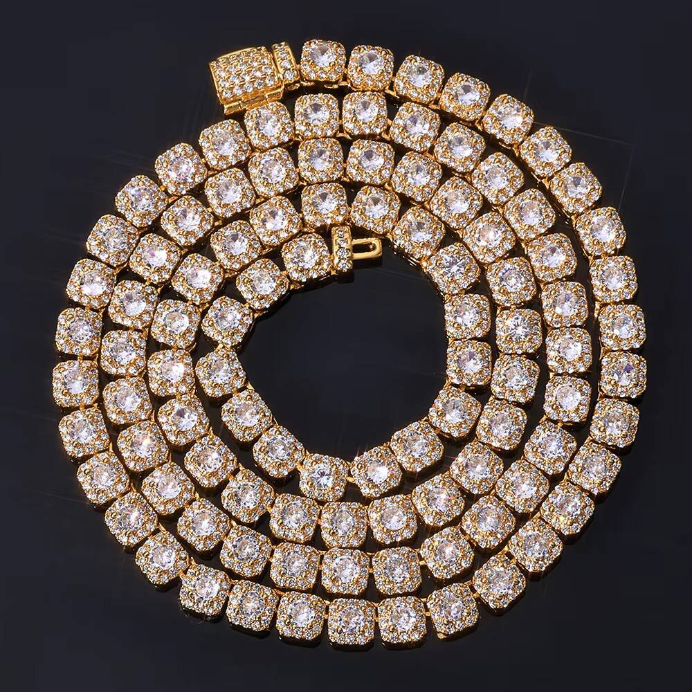 NUOYA 5mm High Quality Clustered Tennis Chain Hip Hop Jewelry Iced Diamond Clustered Tennis Chain Necklace