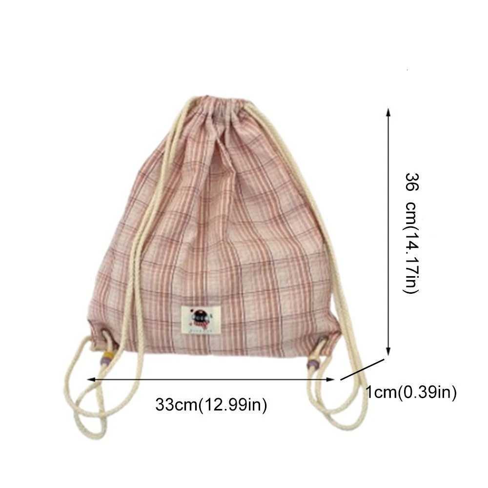 Vintage Korean Plaid Drawstring Bag Y2k Aesthetic Harajuku Plaid Backpack Casual Lightweight Student Schoolbags Outdoor XJ250814