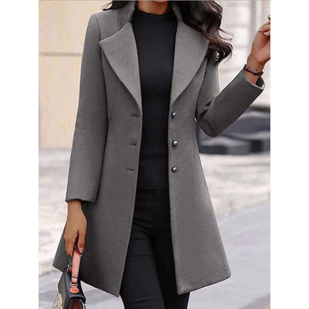 Autumn and winter women's slim-fitting mid-length woolen coats