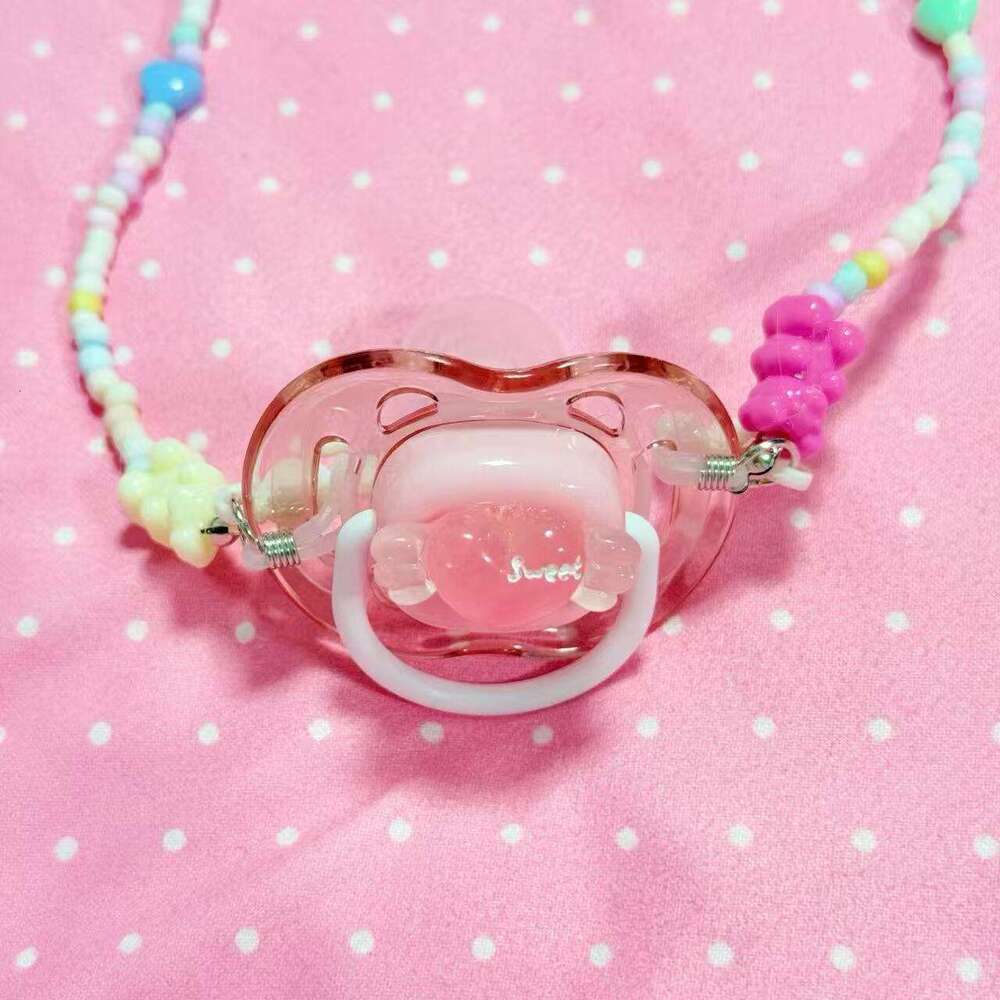 Cute Daughter Costume Adult Pacifier Transparent Soft Girl Heart Bow Candy Dopamine Necklace