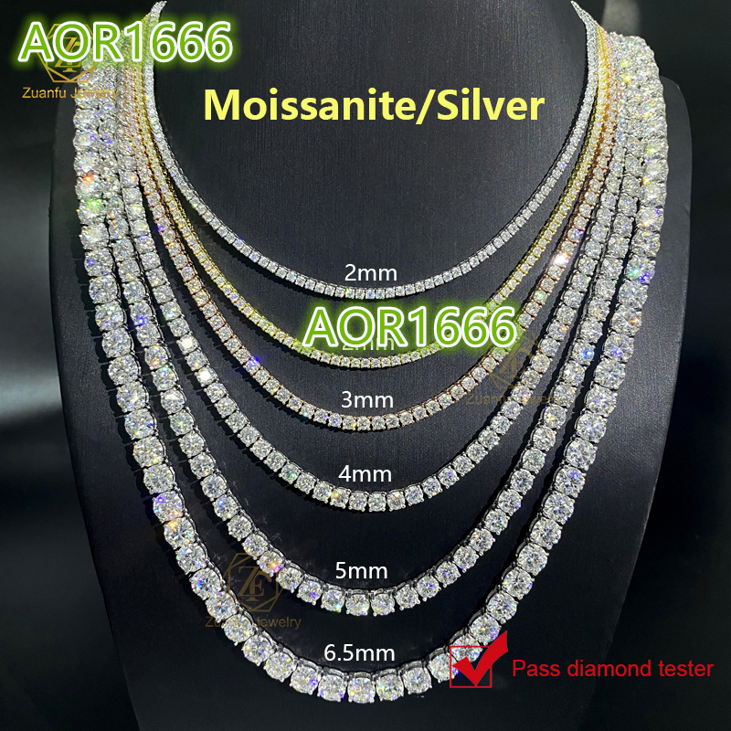 Moissanite Tennis Chain S925 D VVS1 Moissanite Pass Diamond Test Hip Hop Jewelry Diamond Tennis Chain Silver Chain