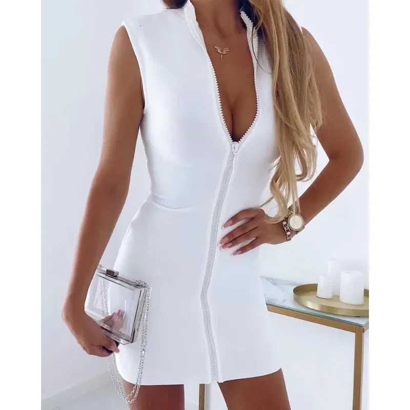 Spring Summer New Vest Dress Womens Sexy Solid Color Stand Collar Dress Womens Fashion Sleeveless Zipper Dress XJ250814