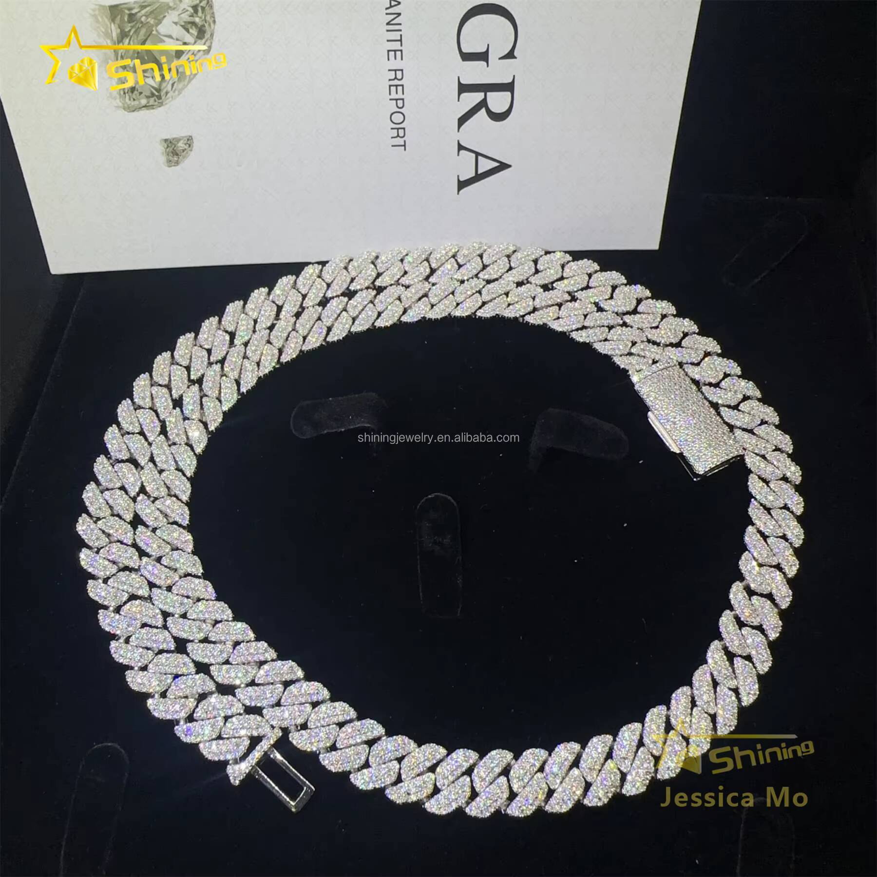 Drop Shipping Prong Setting GRA Certificate S925 10mm 3Rows Stone Iced Out VVS Moissanite Miami Cuban Link Chain Bracelet Men