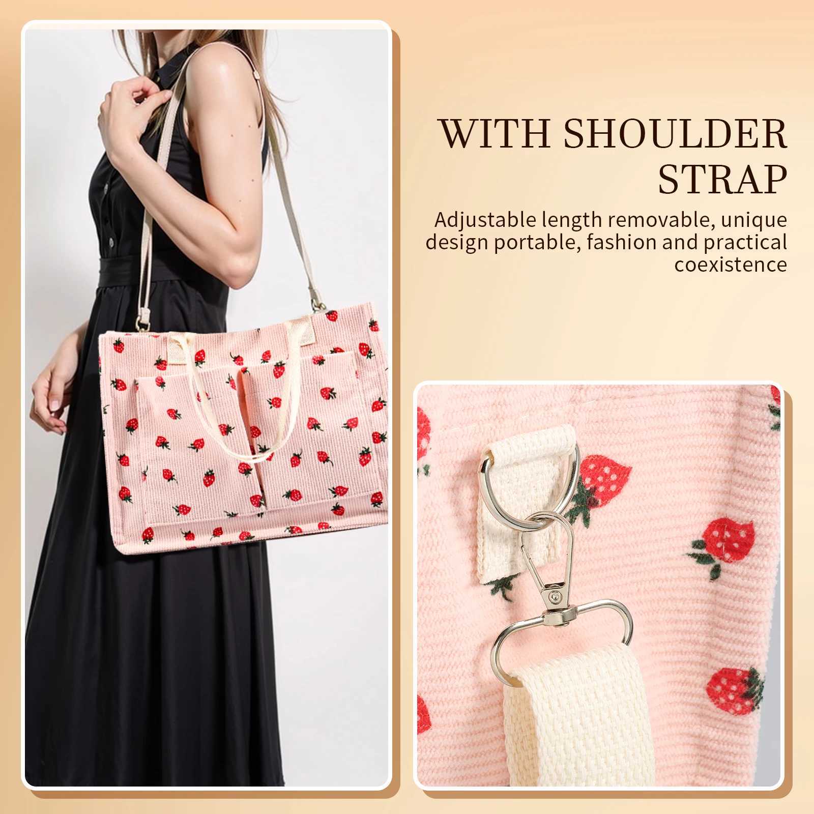Tote Bag Cute Strawberry Patched Purse for Women Fabric Large Capacity Tote Purse Enduring Tote Bag with Adjustable Shoulder Y250813