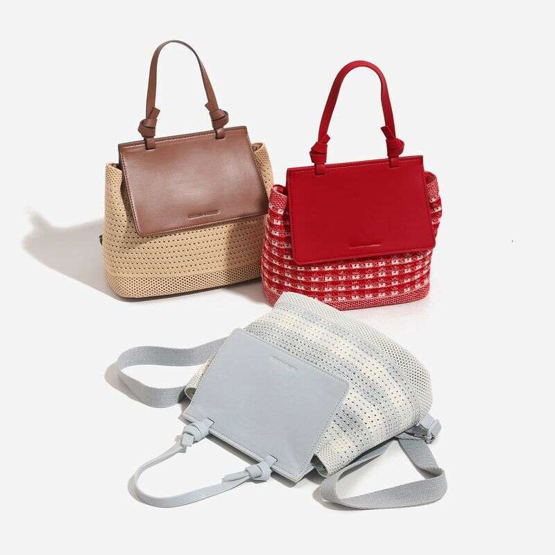 Fashion Color Block Weaving Women's Bag 2025 Summer New Commuter Small Backpack Multifunctional Handbag Leisure Hundred Simple Daily