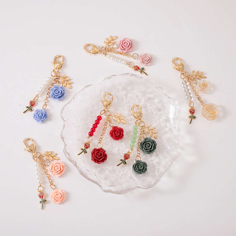 Ins Rose Flower Resin Camellia Alloy Door Buckle Keychain Accessories USB Flash Drive Pendant Car Hanging Decoration