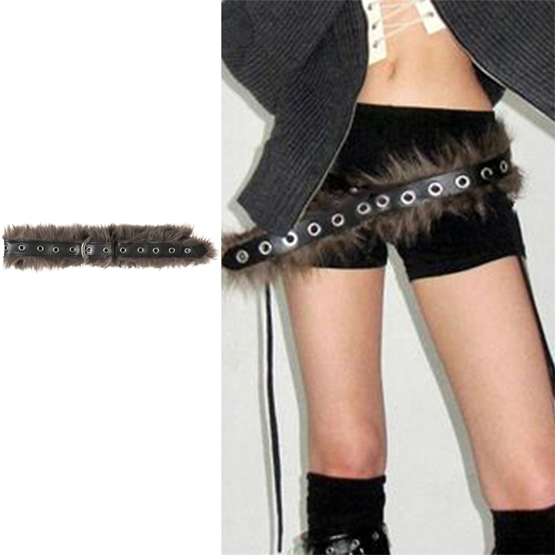 Cuteandpsycho Fur Patchwork Y2K Aesthetic Belts Vintage Chic Hole Adjustable Accessories Retro Casual Rock Style Leather Belts 250814