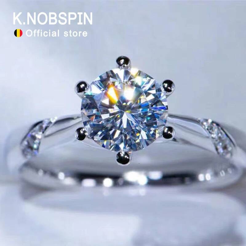 Knobspin Moissanite Ring 925 Sterling Sliver White Gold Plated 3ct D VVS1 Lab Diamond with GRA Fine Wedding Rings for Women
