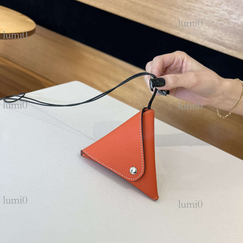 Coin Purse Top Layer Cowhide Triangle Earphone Storage Pouch Car Key Accessories Neck Bag