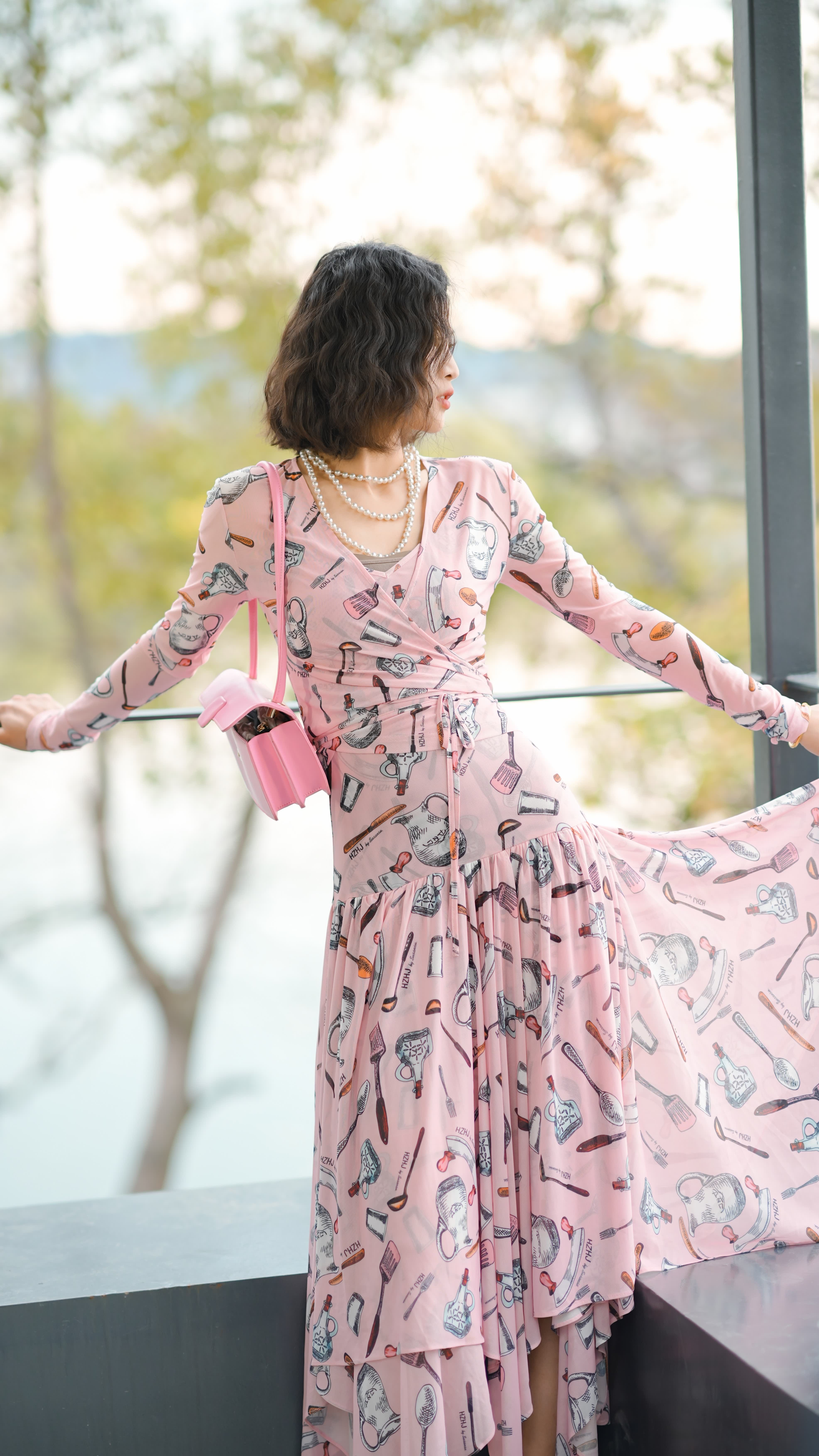 HZHJ new original designer pink dress for woman short sleeved floral in party,business,birthday be gift for mom and girl friend