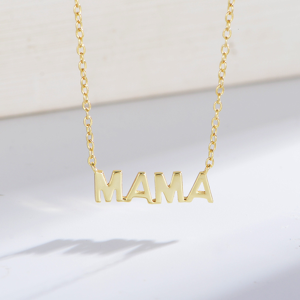 S Pure Sier Electroplated 14K Smooth Mama Letter Pendant Mother's Day Necklace for Women Ins Style Simple Collarbone Chain Jewelry for Women