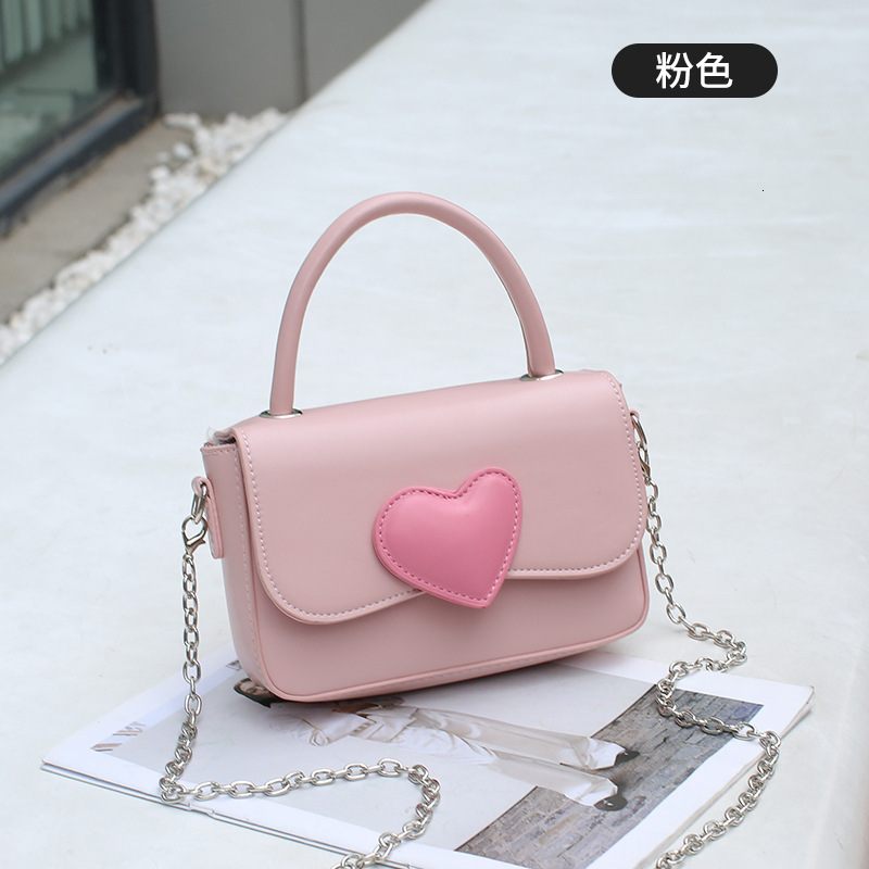 New Pink Heart Color-Block Small Square Fashion High-End Handbag Fresh Simple Versatile Chain Bag