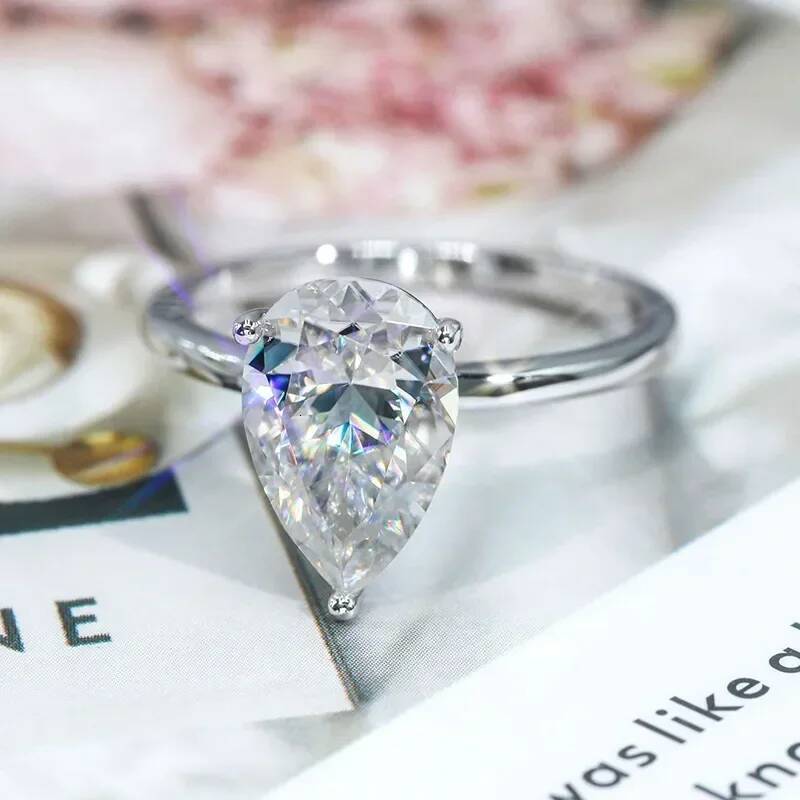 NKHOG 1-4CT Pear Cut Moissanite Rings S925 Silver 18K Gold Plated WaterDrop Solitaire Women Wedding Bands Jewelry Gifts with GRA
