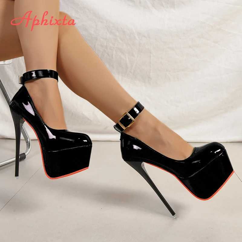 2cm Belt Buckle Pumps Catwalk Show Model 16.5CM High Heels Womens Banquet Round Toe Single Shoes Large Size 35-50 W250814