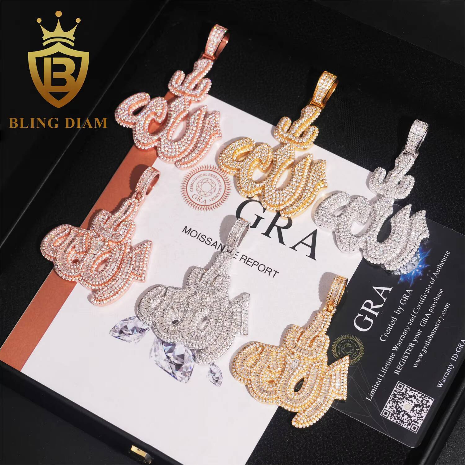 Hip Hop Jewelry Allah Pendant Moissanite Diamond Charm Pendants Baguette Iced Out Rapper Pendant 925 Silver