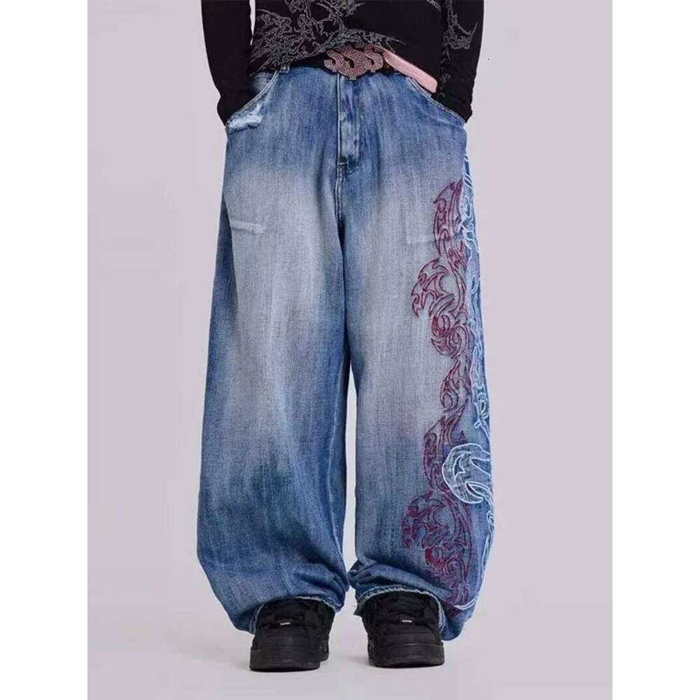 Haruku New Fashion Holes Do Old Washed Baggy Jeans Men Y2K Gothic Hip Hop Vintage Straight High Waist Wide Leg Trousers