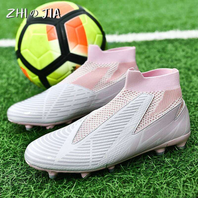 Youth Adult TF Professional Training Football Shoes Leather Knitted Breathable Anti Slip Sneaker Fashion Trendy Footwear 36-45