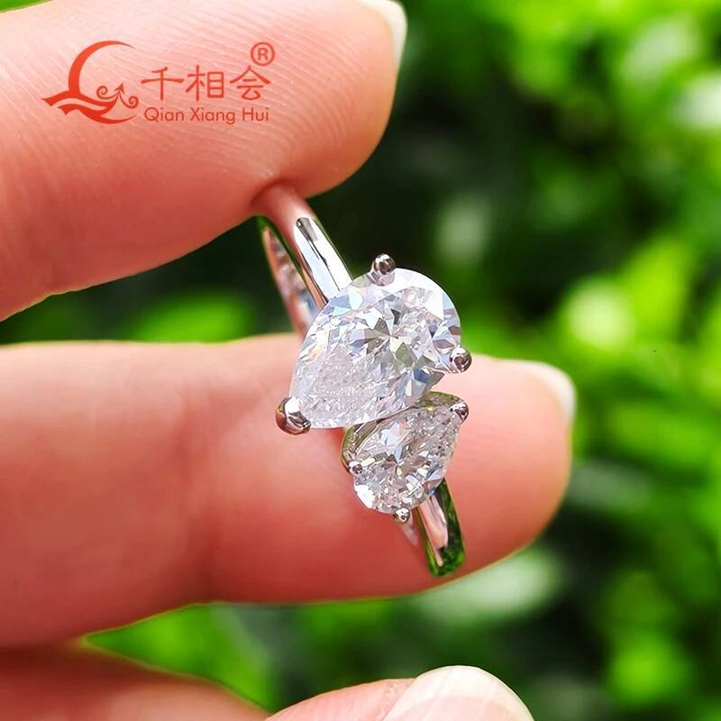 Double Pear Shape 6x9mm 4x6mm D VVS White Moissanite Ring S925 Sterling Silver Engagement Jewelry for Ladies