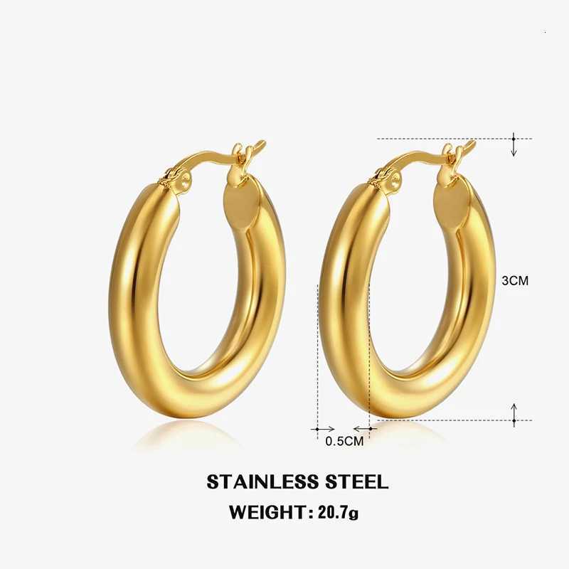 Classic Fashion Smooth Round Hoop Earrings For Women Stainless Steel 5mm Thick Ear Buckle Huggie Earrings Circle Vintage Jewelry XJ250814