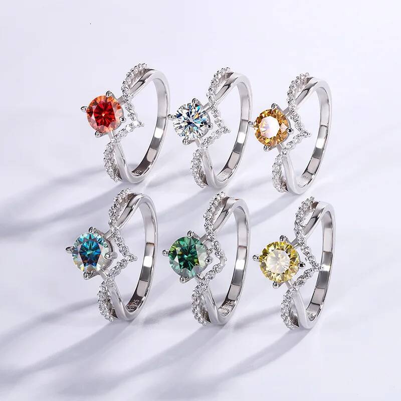 NKHOG Real S925 Silver 1ct Moissanite Ring For Women Band Plated 18K White Gold Pass Diamond Test Jewelry Wedding Cross Rings