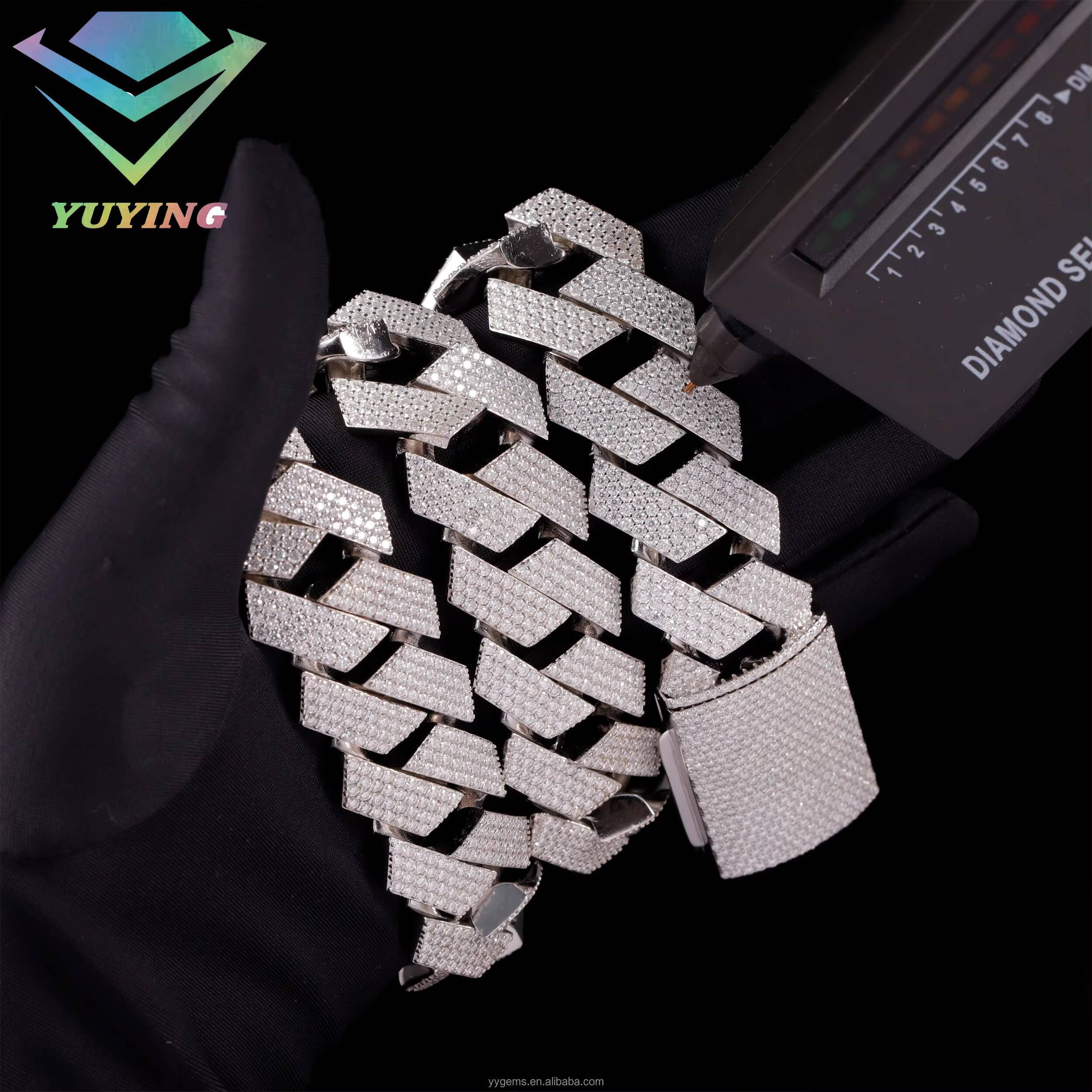 Hip Hop White Gold 24mm Wide Large Size Necklace Heavy Sier VVS Moissanite Iced Out Dia Cuban Link Chain for Men