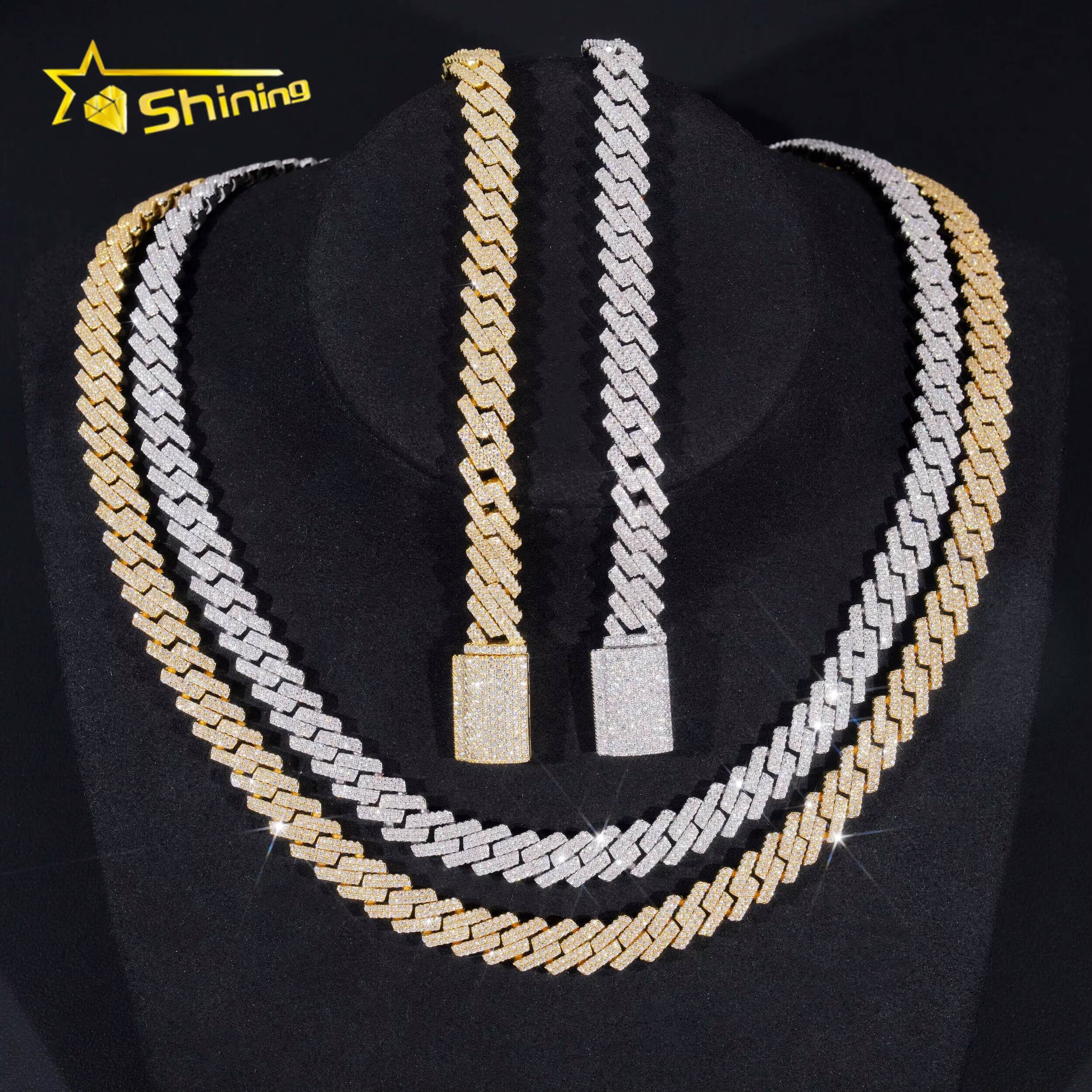Factory Price 10mm Width 2Rows 925 Solid Silver Iced Out GRA Hip Hop Jewelry Moissanite Cuban Link Chain Bracelet Men