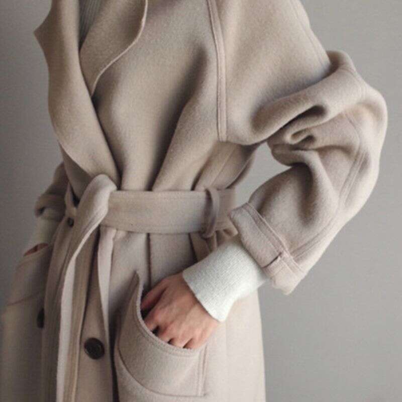 Women Coats 2023 Autumn And Winter New Femmes Women's Solid Color Lapel Loose Long Double-Sided Wool Coat Female