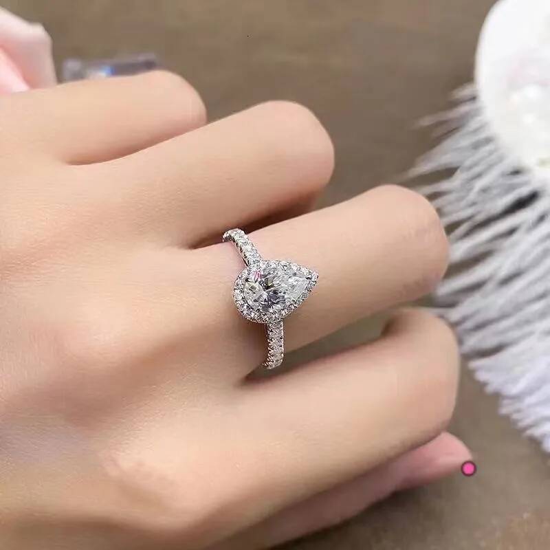 NKHOG Real Pear Cut Moissanite Ring Women S925 Sterling Silver Plated 18K Gold Drop Diamond Wedding Rings Gifts Fine Jewelry GRA