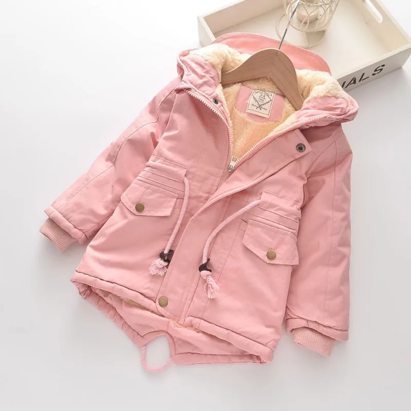 Winter Kids Clothes Plus Velvet Thicken Warm Jacket for Girls Casual Zipper Boys Outerwear Solid Versatile Childrens Clothing 250813