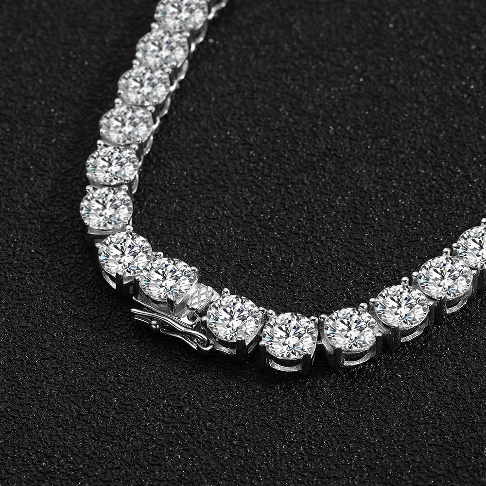 KNOBSPIN D VVS1 6.5mm Full Moissanite Tennis Necklace for Women Man Sparkling Diamond with GRA 925 Sterling Silver Neck Chain