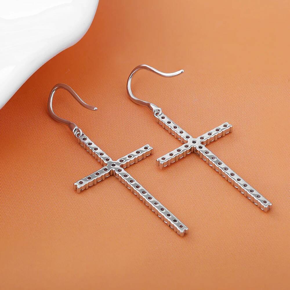 NKHOG Full 1.8mm Moissanite Cross Drop Earring 925 Sterling Silver Trendy Diamond Ear Stud For Women Party Gift Fine Jewelry GRA