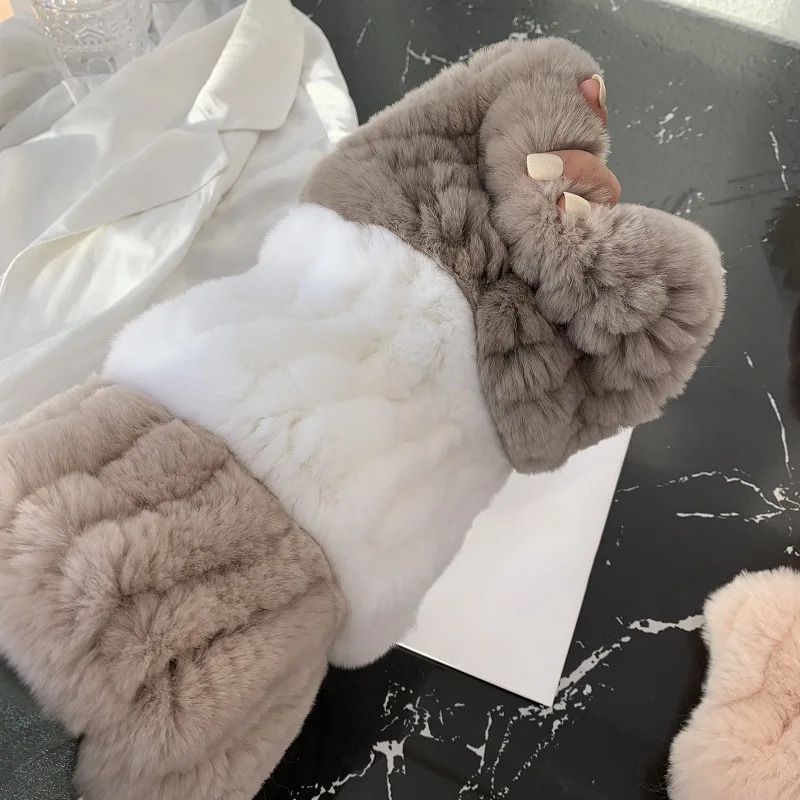 Women fur Handmade Stretch fur scarf Knit Genuine Rex Rabbit Fur Headbands Girls Natural Fur Ring Scarves Winter 250808