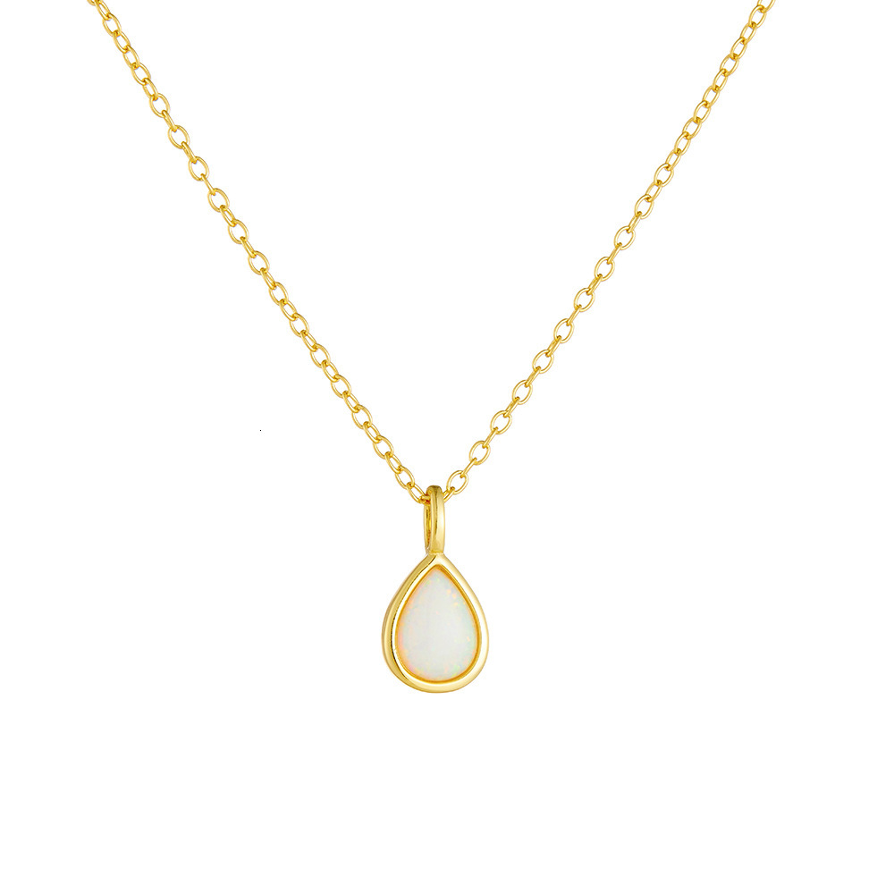 S Pure Sier Geometric Pear-Shaped Opal Necklace Light Ins High-End Simple Water Drop Pendant Collarbone Chain Jewelry for Women