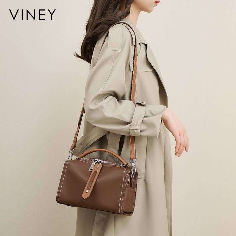VINEY Women's New Style Messenger Genuine Leather Capacity Handbag Shoulder Large Pillow Bag