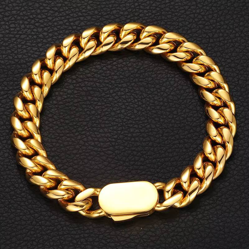 Vente En Gros Bijoux En Acier Inoxydable Chaine Cubaine Collier Bracelet PVD 18k 8mm10mm12mmStainless Steel Cuban Chain