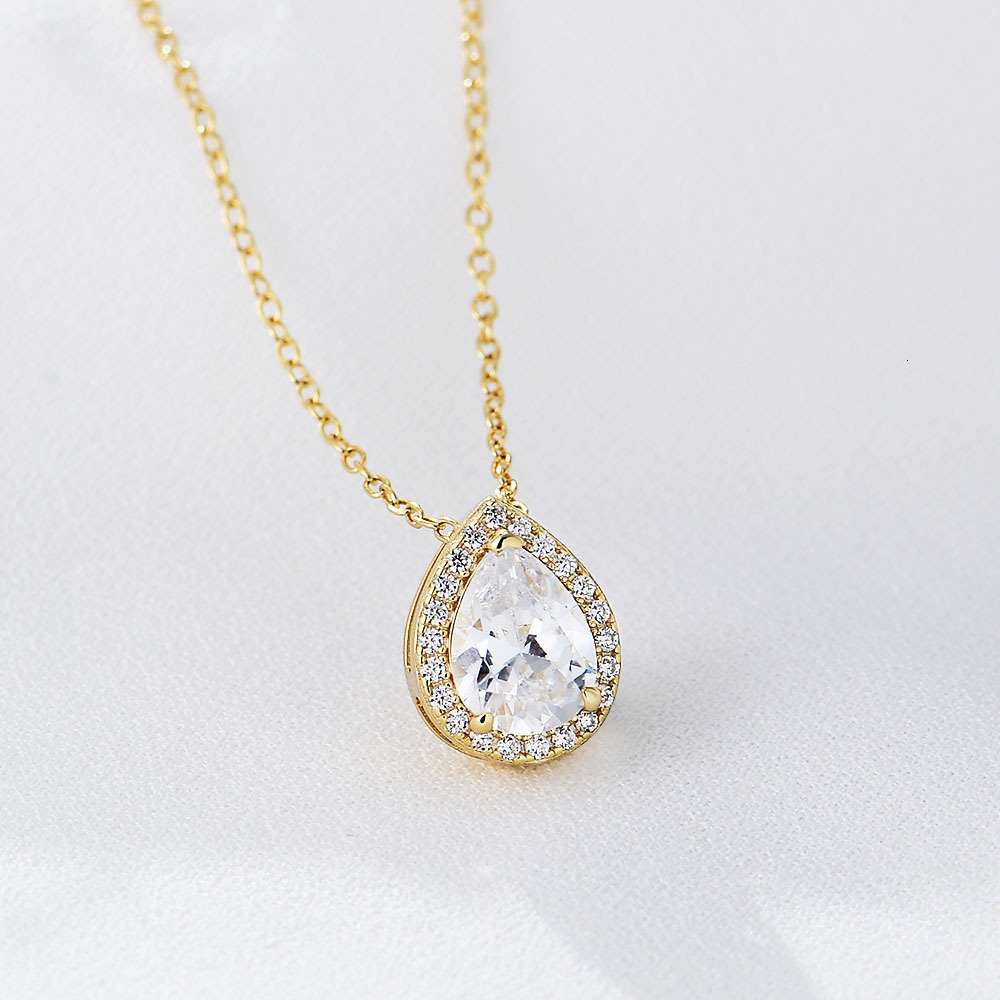 Water Drop Shape Zircon Sterling Sier Female Ins casual fashion Full Dia Light High Sense Clavicle Chain Necklace