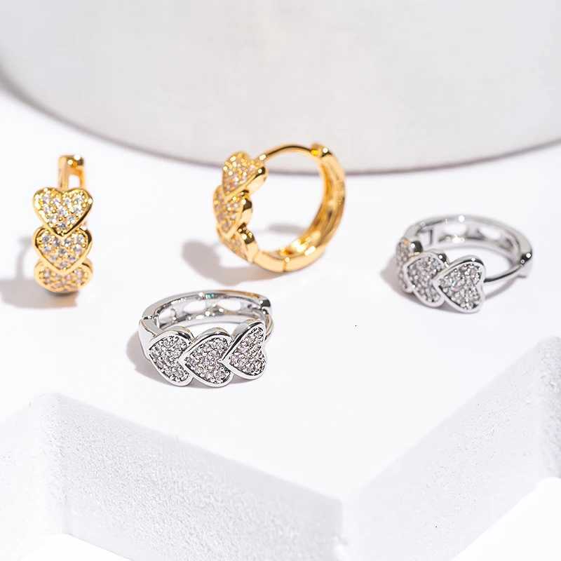 2024 Trending Stainless Steel Zircon Heart Earrings for Women Gold Color Plated Hoop Earrings Jewelry Gifts XJ250814