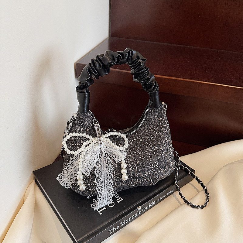 Free Shipping Designer Women's Wrinkle Cloud Bag Mini Handbag New Casual Chain Shoulder Bag Fashionable Luxury PU Denim Glitter Makeup Bag