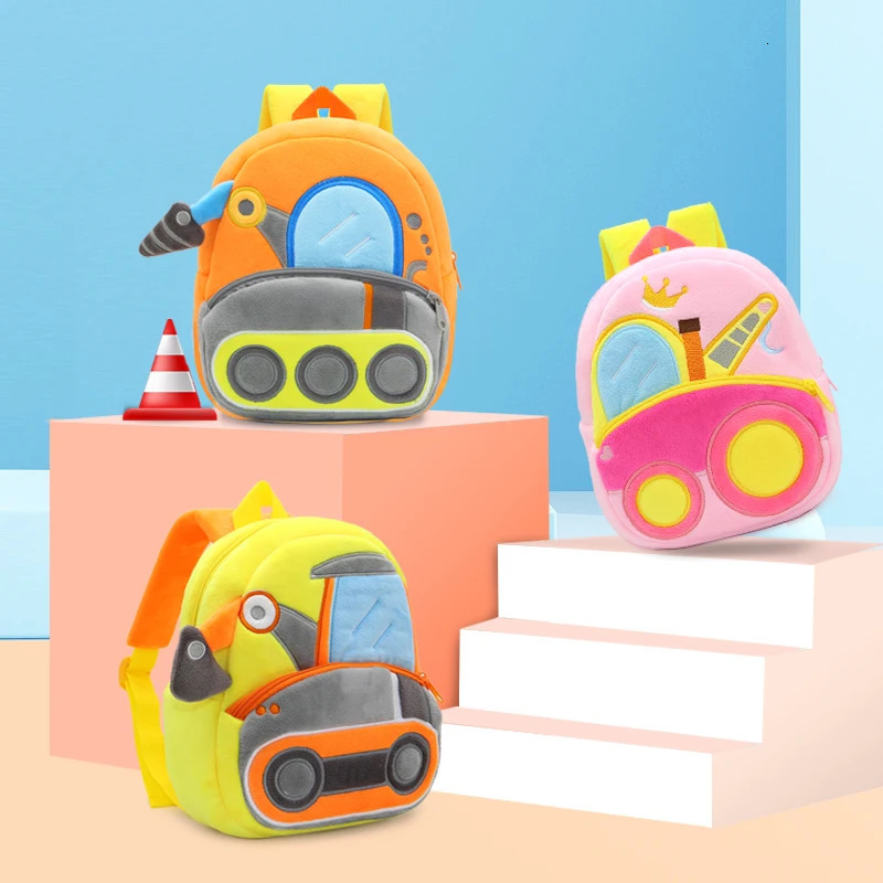 Cartoon car engineering vehicle kids backpack 2-4 years old boys and girls backpack plush material 250813