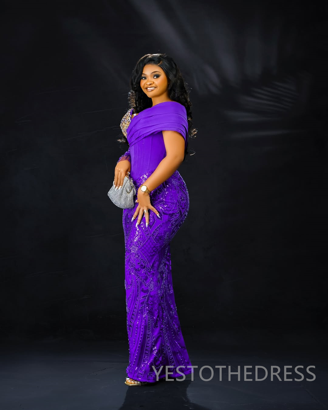 2025 Mermaid Plus Size Purple Prom Dresses For Black Women Aso Ebi Illusion Sheer Neck Long Sleeves Lace Flora Beaded Birthday Dress Second Reception 