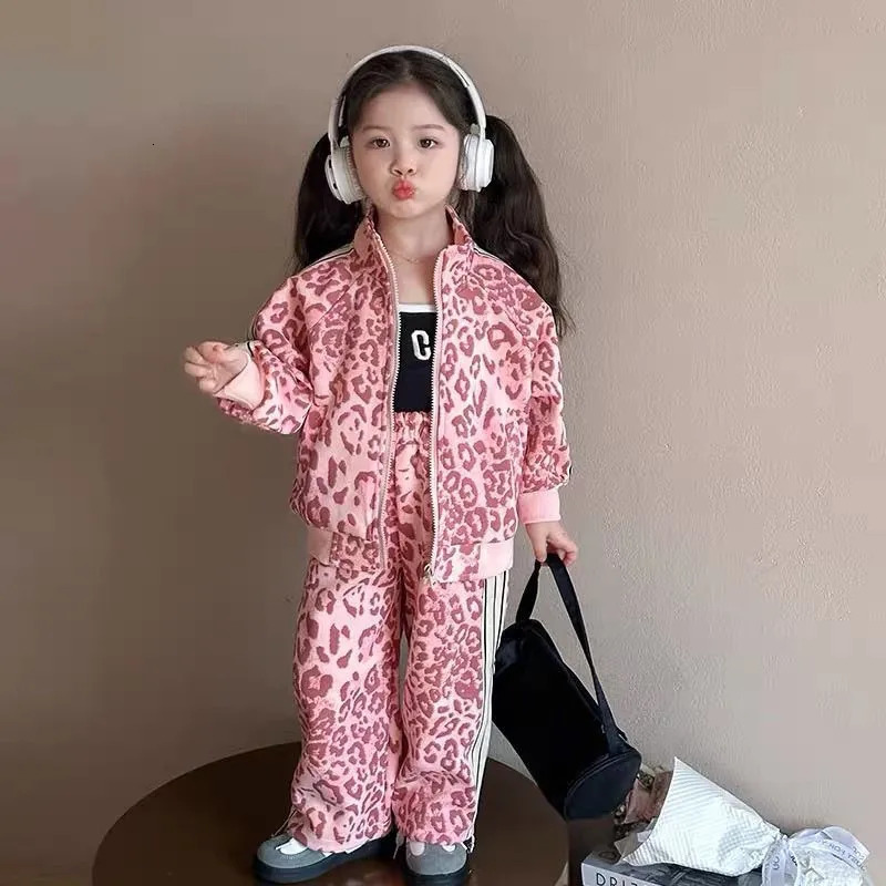 spring autumn Girls Kids Leopard pattern suit Coattrousers pants sets comfortable cute baby Clothes Children Clothing 250813