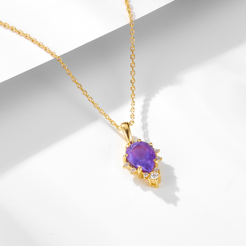 S Pure Sier Natural Amethyst Pendant Necklace for Women, Light Niche Design, High-End Clavicle Chain Jewelry Jewelry for Women
