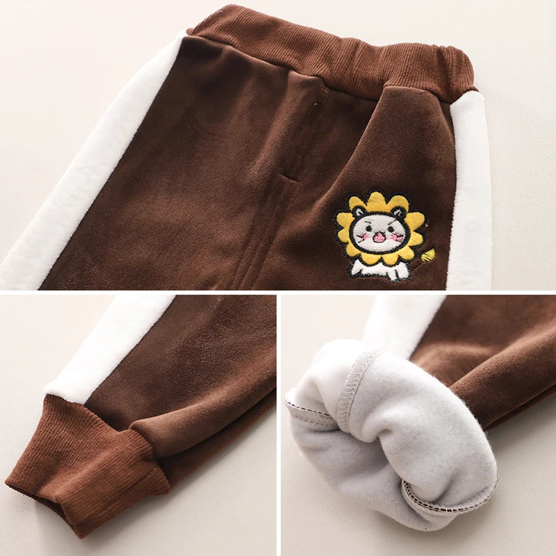 Baby Boys Clothing Set Autumn Winter Cartoon Lion Fleece Thick Hooded Jacket Coat Pants 3Pc Suit for 1-4 Years Kids Warm Outfits 250813