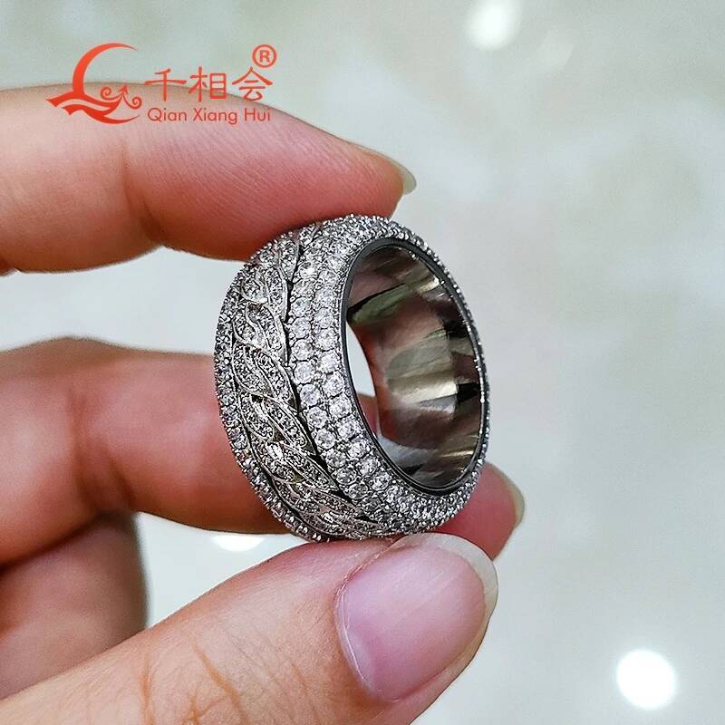 Hip Hop D VVS White Moissanite Double Rotatable Ring 925 Sterling Silver Eternity Band Unisex Jewelry Gift