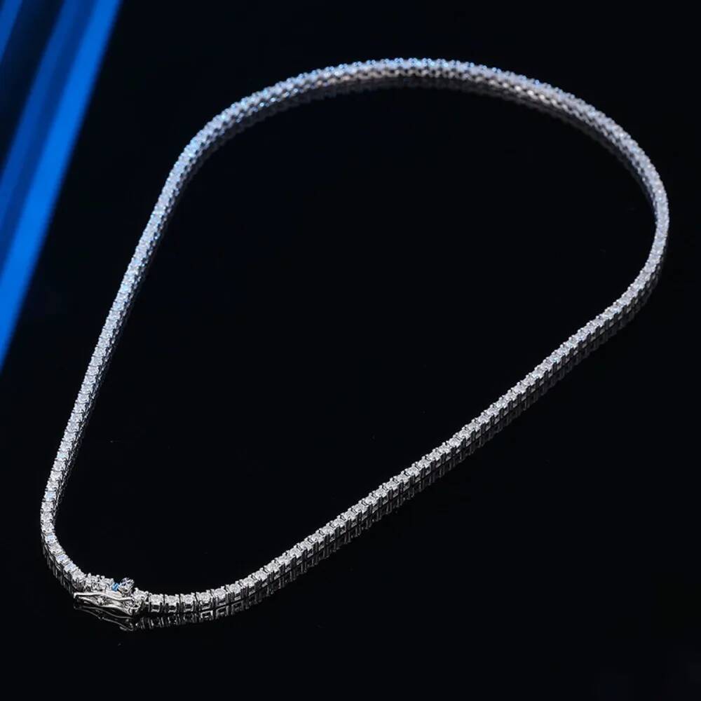 NKHOG 2mm Moissanite Tennis Necklaces Women 925 Sterling Silver Sparkling Diamond Chains Wedding Gift Fine Jewelry GRA Certified